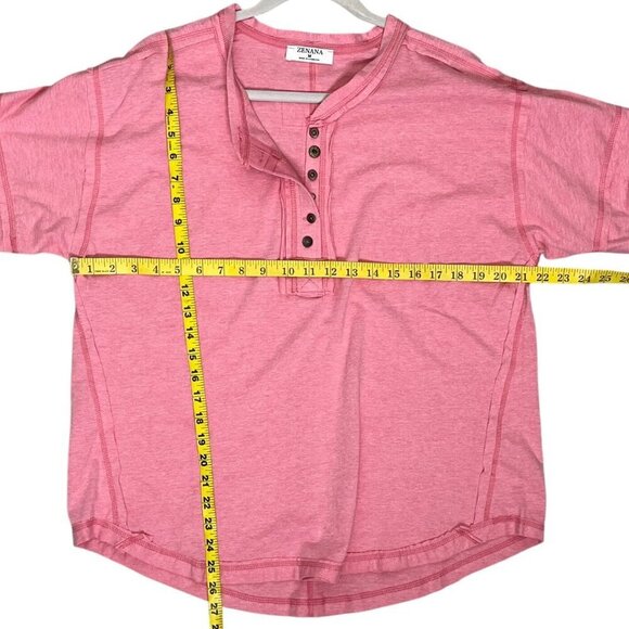 🆕 Zenana Outfitters Katelyn Raw Edge Short Sleeve Pink Top Button Front Medium - Picture 11 of 11